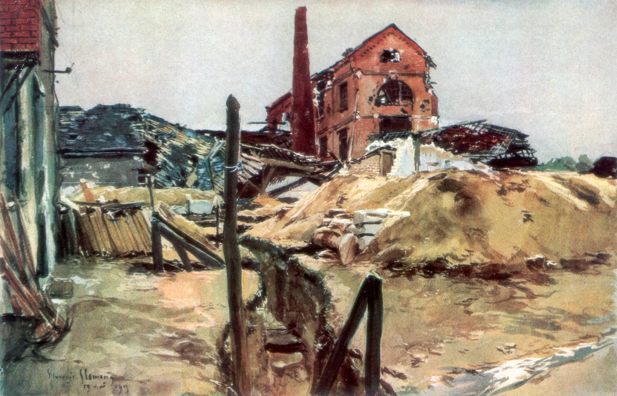Fabrikkbygninger, Soissons, 19. mai 1915, 1926. av Francois Flameng