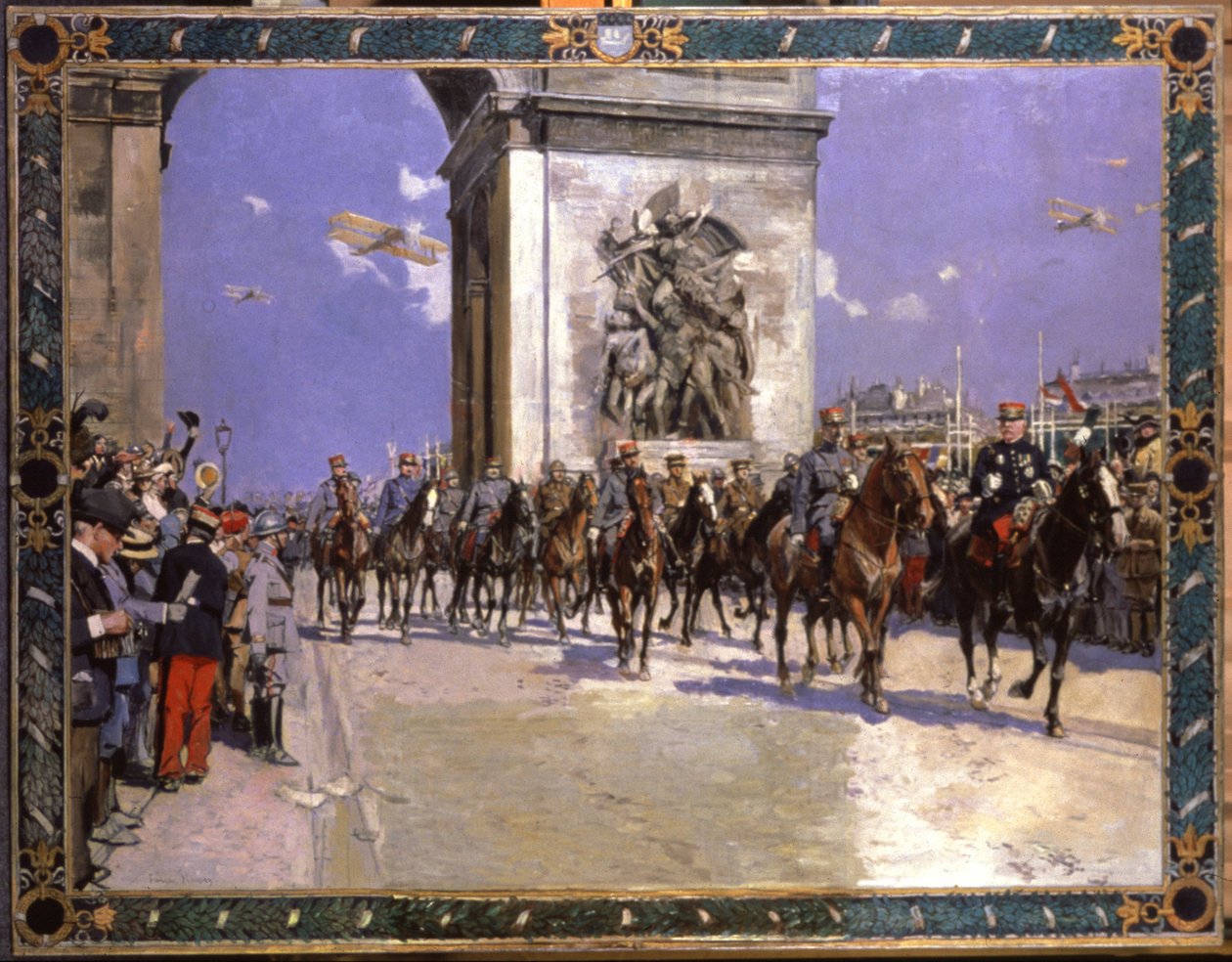 Historie. Frankrike. Første verdenskrig. Seiersparade i Paris, 4. juli av Francois Flameng