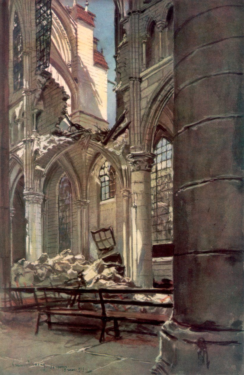 Interiør av ruinene av Saint Jean des Vignes Abbey, Soissons, Frankrike, 18. mai 1915, 1926. av Francois Flameng