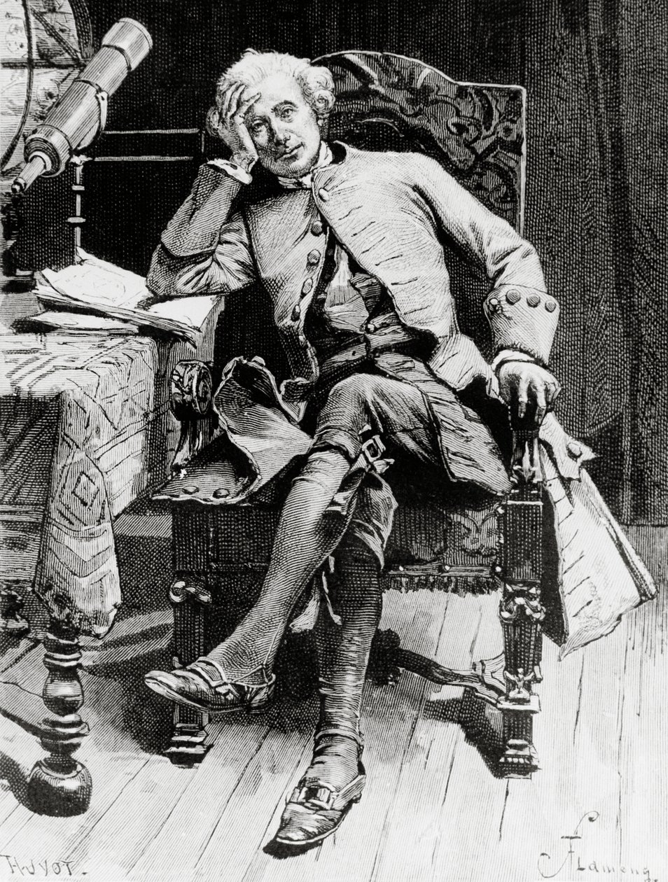 Portrett av Guy Mannering, hovedpersonen til Guy Mannering eller Astrolog, roman av Walter Scott (1771-1832), gravering etter tegning av Francois Flameng (1856-1923), fra parisisk utgave av Francois Flameng
