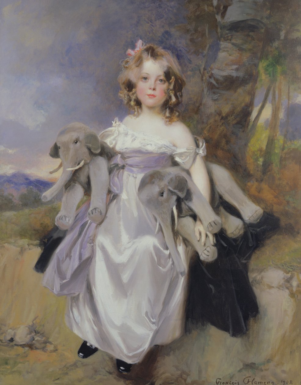 Portrett av en jente med lekelefanter, 1908 av Francois Flameng