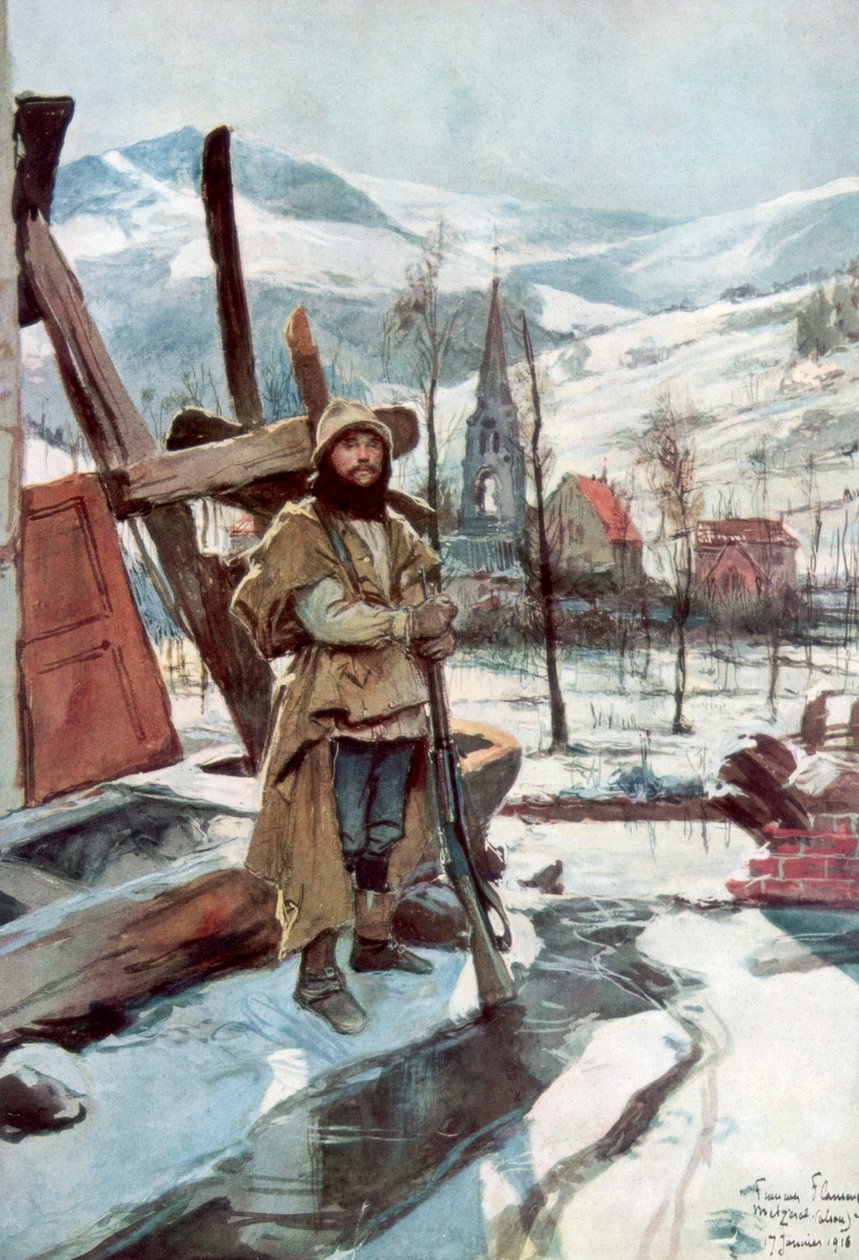 Stående vakt nær Metzeral, Alsace, januar 1916, 1926. av Francois Flameng