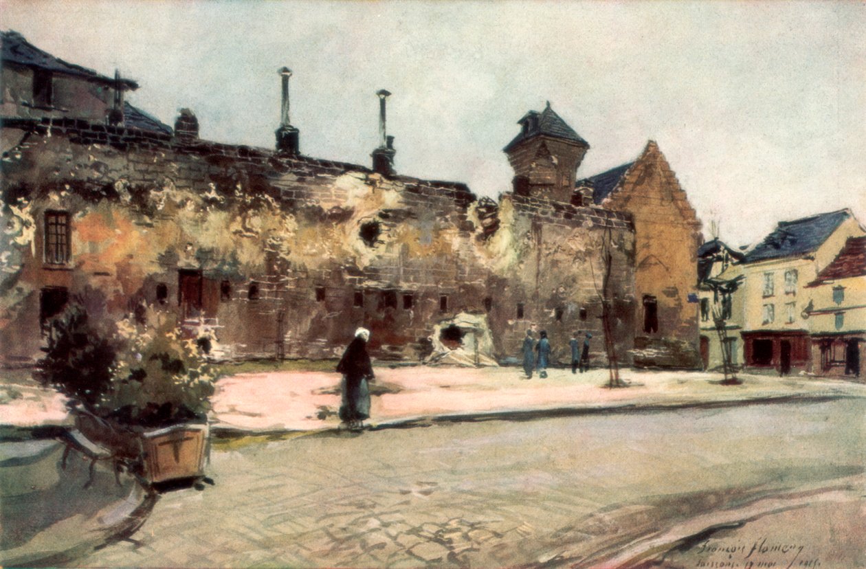Brakkene i Soissons, Frankrike, 1915, 1926. av Francois Flameng