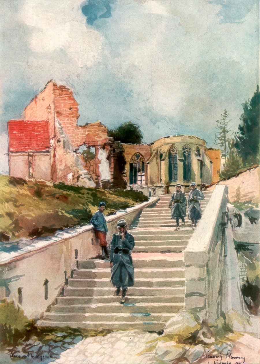 Clermont-en-Argonne-kirken, Frankrike, 1915, 1926. av Francois Flameng