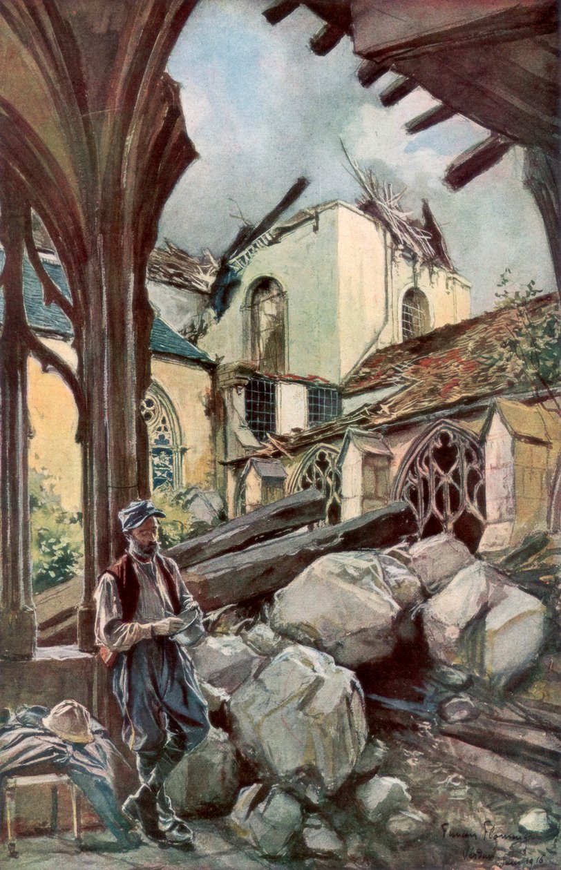 Klosteret og katedralen i Verdun, Frankrike, juni 1916, 1926. av Francois Flameng