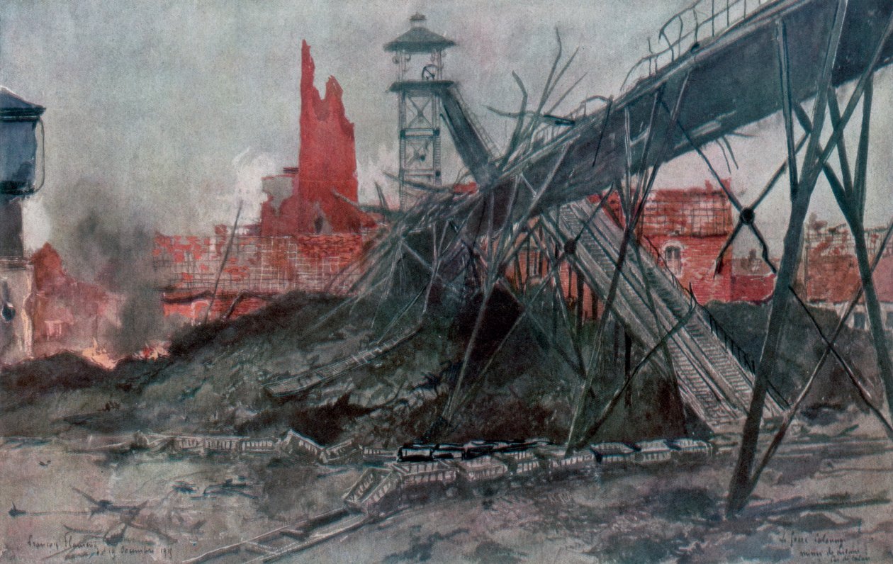 The Mines of Liévin: Calonne Pit, Artois, Frankrike, første verdenskrig, 1915. av Francois Flameng