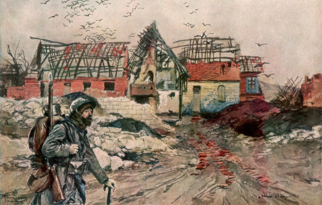 Ruinene av Ablain-Saint-Nazaire, Artois, Frankrike, 18. desember 1915, 1926. av Francois Flameng