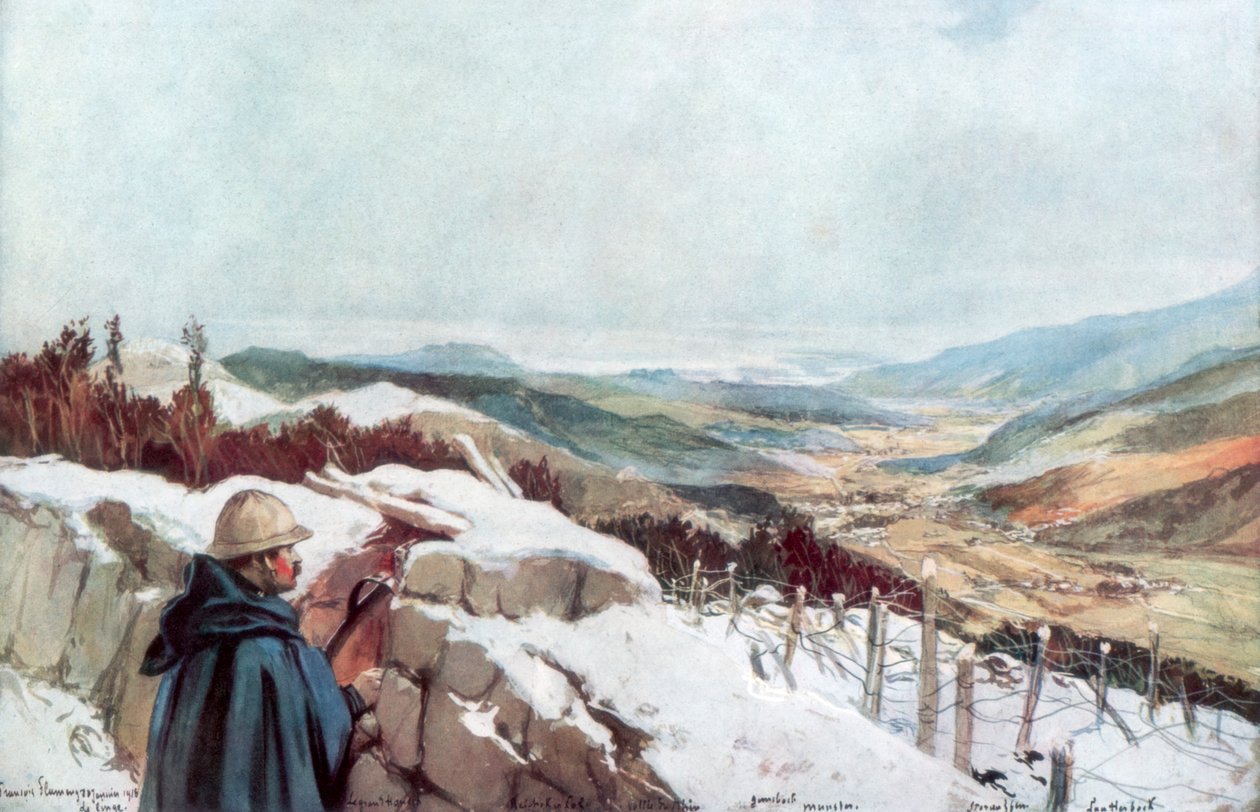 Grøfter med utsikt over Munster-dalen med Rhinen i det fjerne, januar 1916, 1926. av Francois Flameng