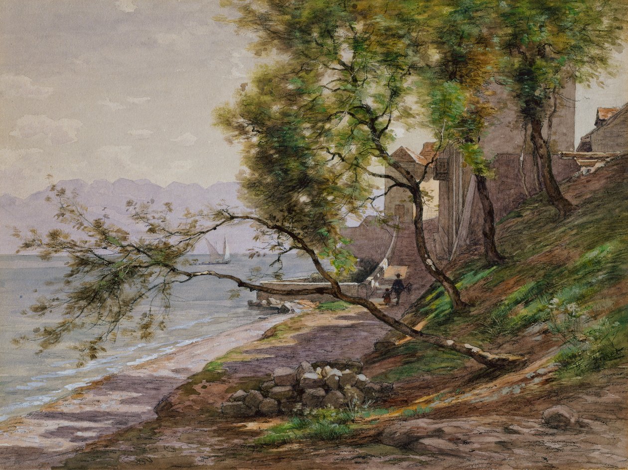 På kanten av Genfersjøen (akvarell på papir) av Francois Furet