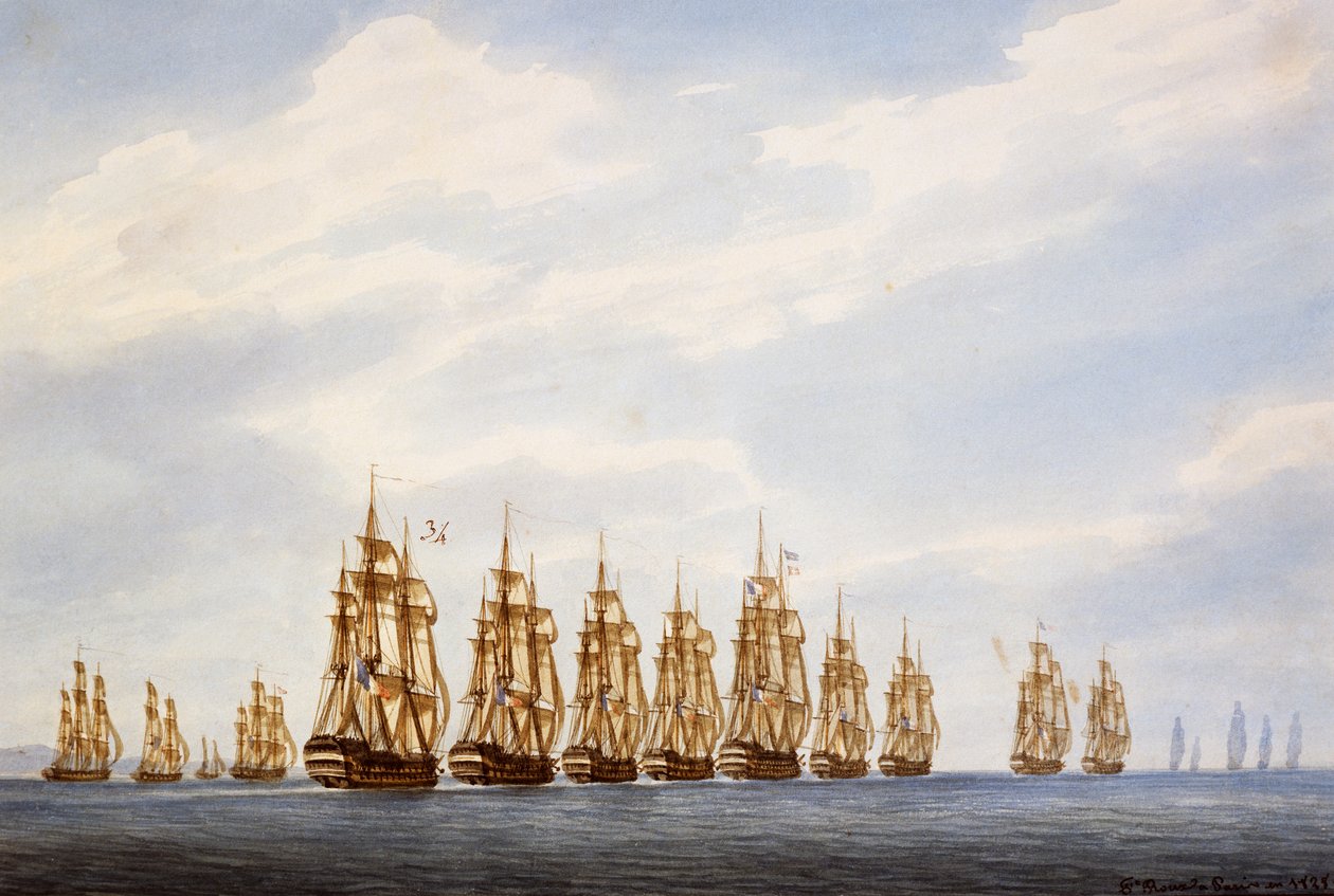 Avgang av skvadron på ni skip, tre fregatter og tre korvetter, akvarell av Francois Roux (1811-1882), Frankrike av Francois Geoffroy Roux