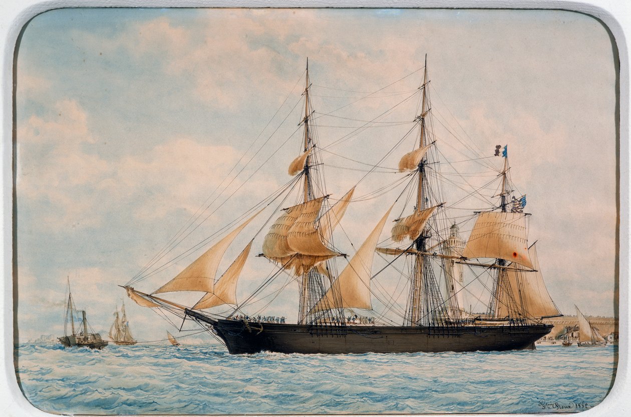 New York Ocean Herald klipper, av Francois Roux (1811-1882), akvarell av Francois Geoffroy Roux