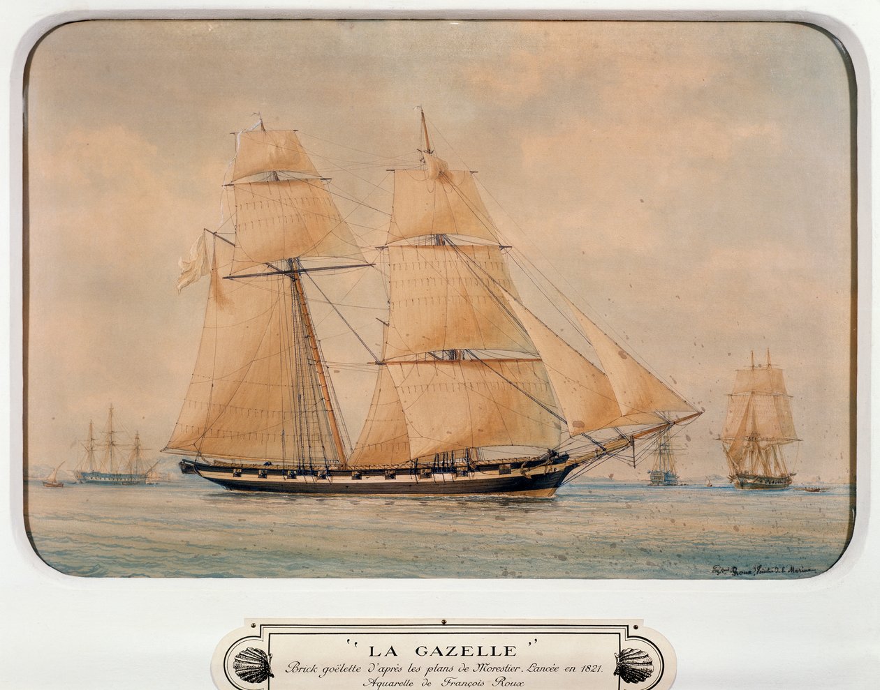 Skonnerten La Gazelle, av Francois Roux (1811-1882), akvarell, Frankrike av Francois Geoffroy Roux