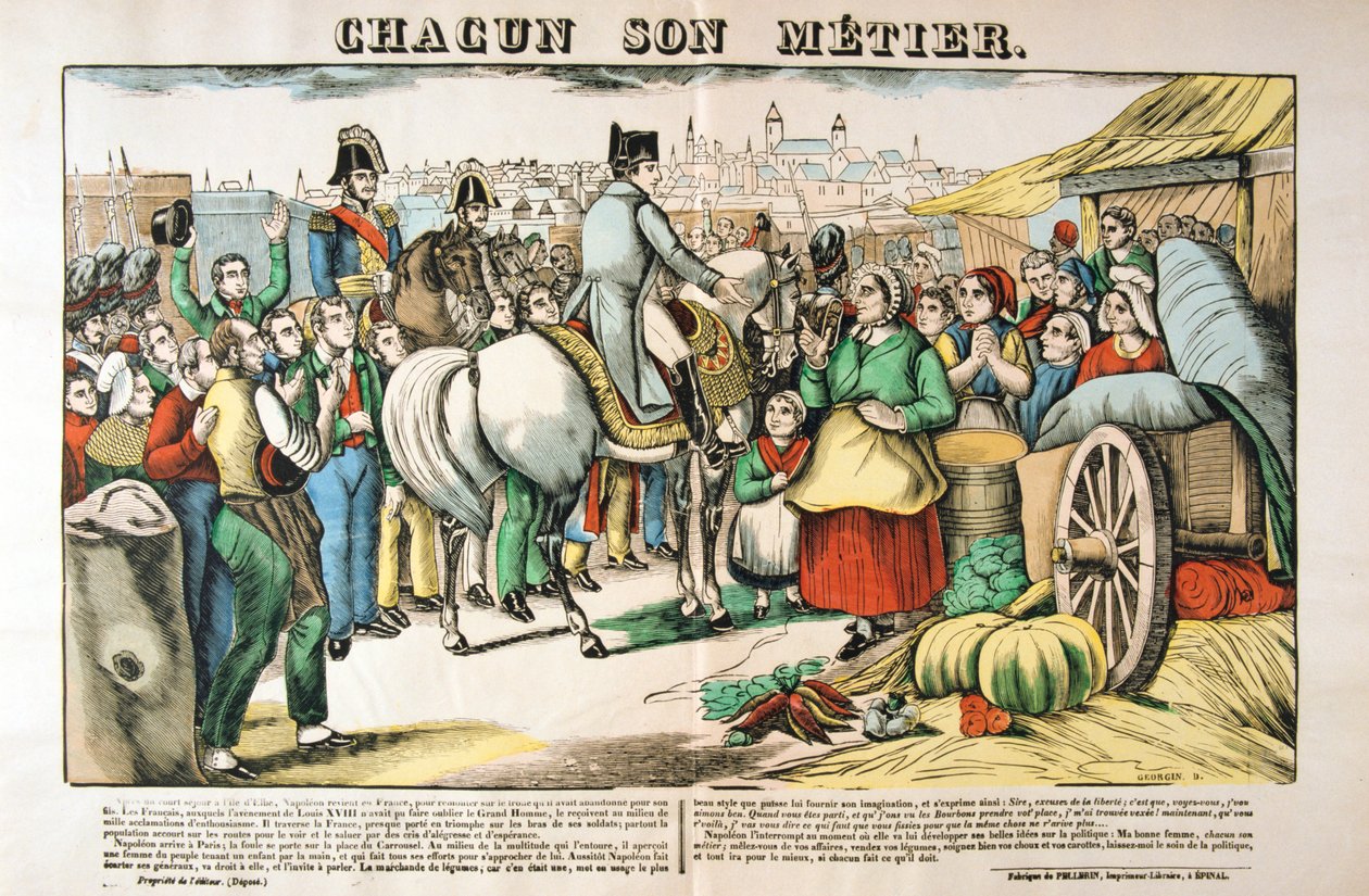 Napoleons vender tilbake til Paris fra øya Elba, 1815, c1835 av Francois Georgin