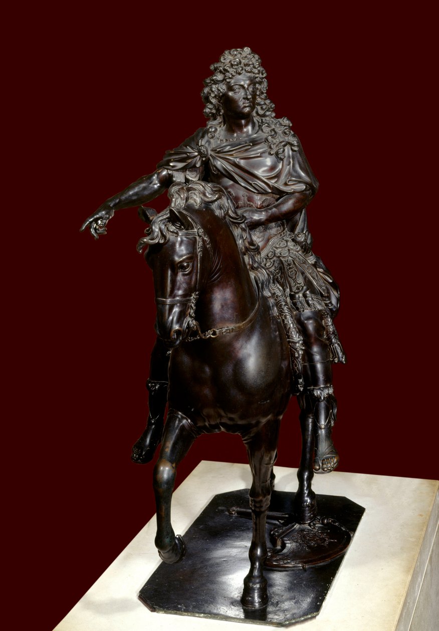 Rytterstatue av kong Louis XIV (1638-1715) i tapt vokssmeltet bronse - Skulptur av Francois Girardon (1628-1715) av Francois Girardon