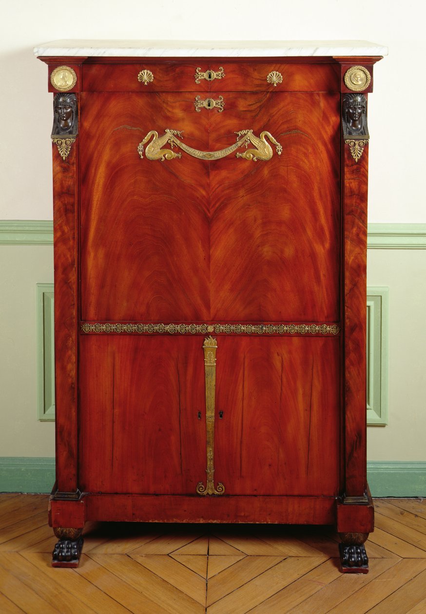 Skrivebord med lokk (gull, mahogni, marmor og bronse) av Francois H. G. attr. to Jacob Desmalter