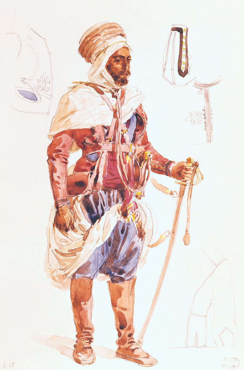 Spahi med sverdet sitt, ca. 1854 av Francois Hippolyte Lalaisse