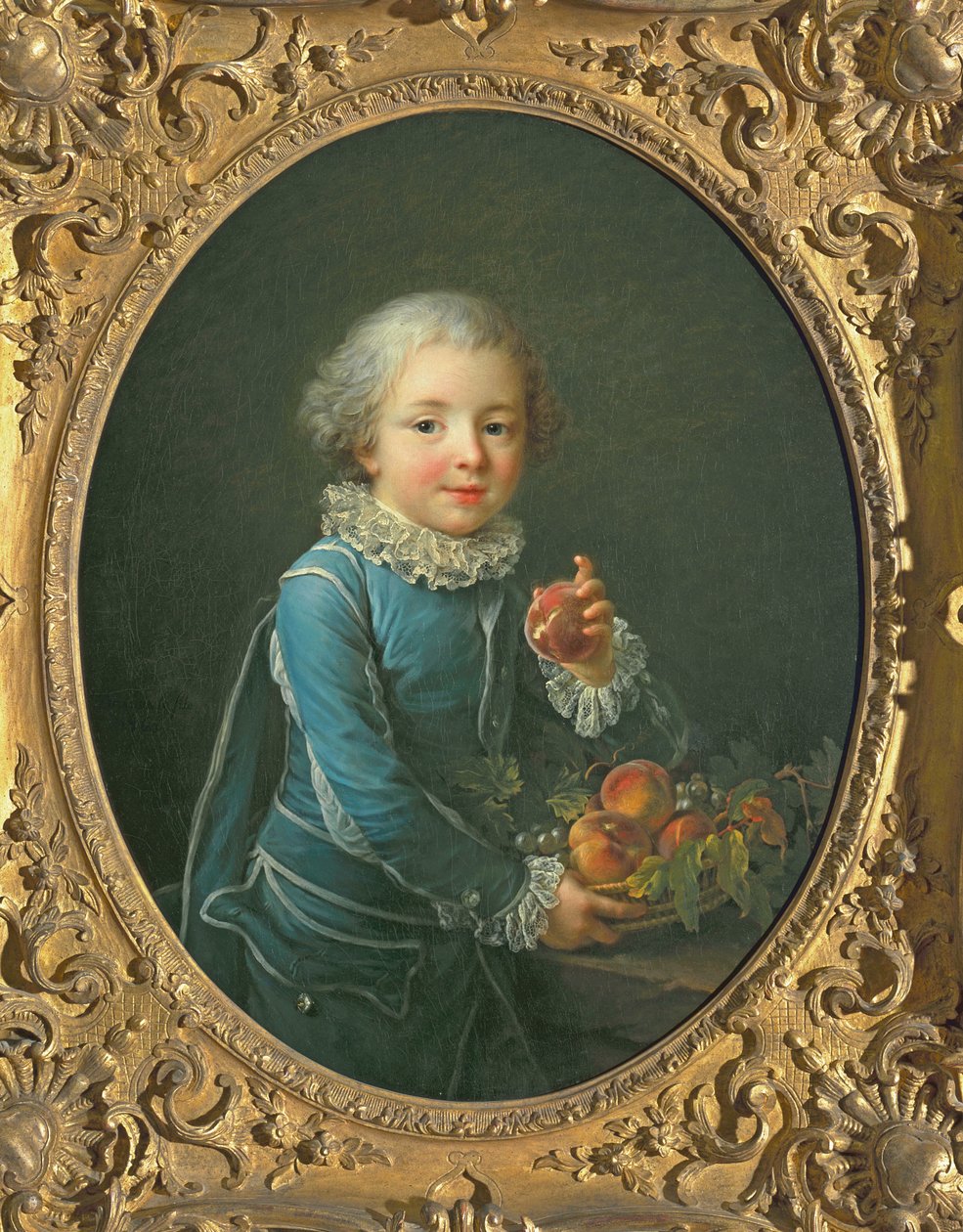 Gutt med fersken, 1760 av Francois Hubert Drouais