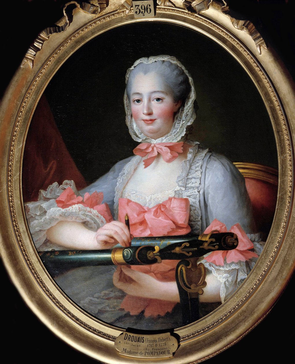 Portrett av Jeanne Antoinette Poisson, Marquise of Pompadour (kjent som Madame de Pompadour av Francois Hubert Drouais