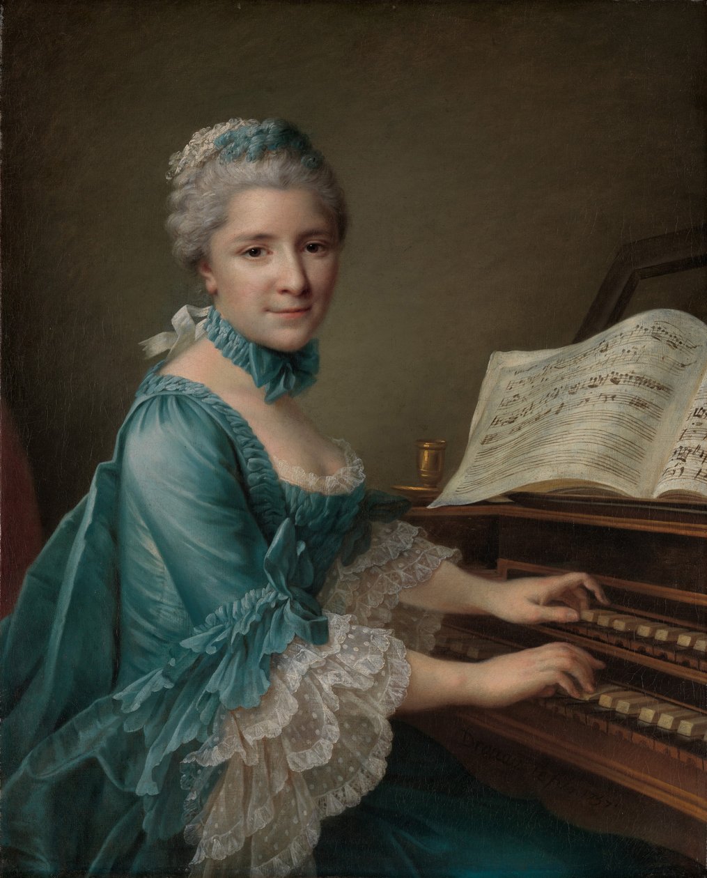 Portrett av en kvinne, sies å være Madame Charles Simon Favart, 1757 av Francois Hubert Drouais