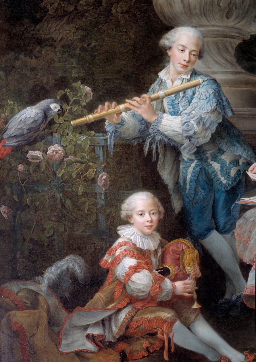 Familien til Louis Francois du Bouchet, Marquis de Sourches og Grand Prevot de France Detail. Maleri av Francois Hubert Drouais (1727-1775) 1756 Søn. 3,24 x 2,84 m av Francois Hubert Drouais