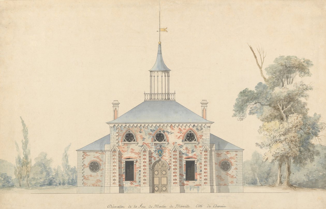 En høyde for den prosjekterte møllen i Méréville, nd. av Francois Joseph Belanger