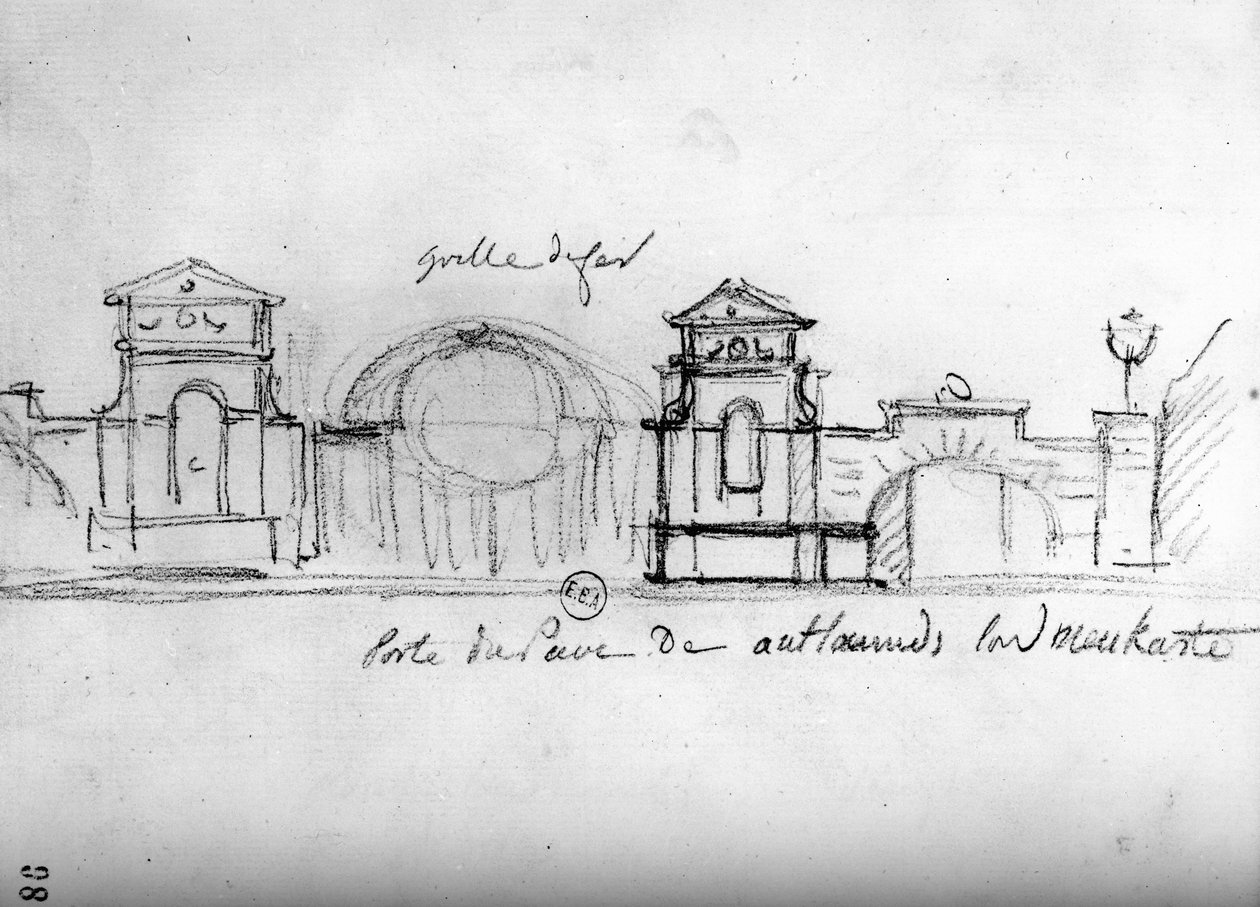 Arkitektonisk skisse fra 'Travels in England', ca. 1766 (blyant på papir) av Francois Joseph Belanger