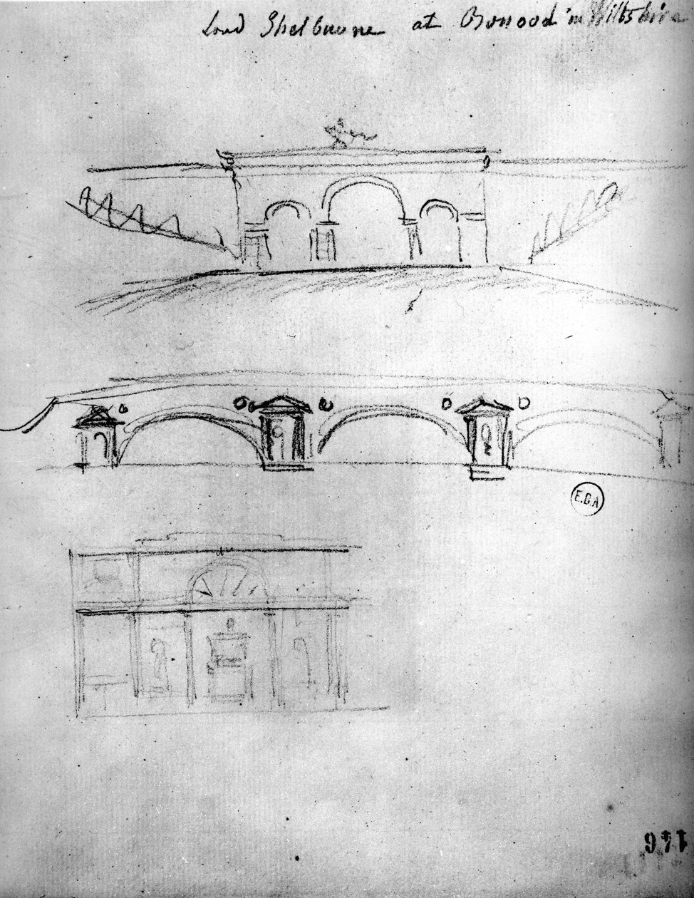 Arkitektonisk skisse fra 'Travels in England', ca. 1766 (blyant på papir) av Francois Joseph Belanger
