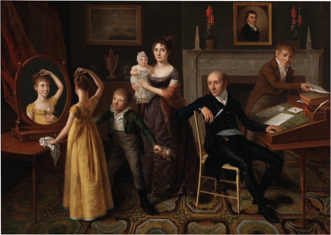 Familiegruppe i et interiør i New York av Francois Joseph Bourgoin