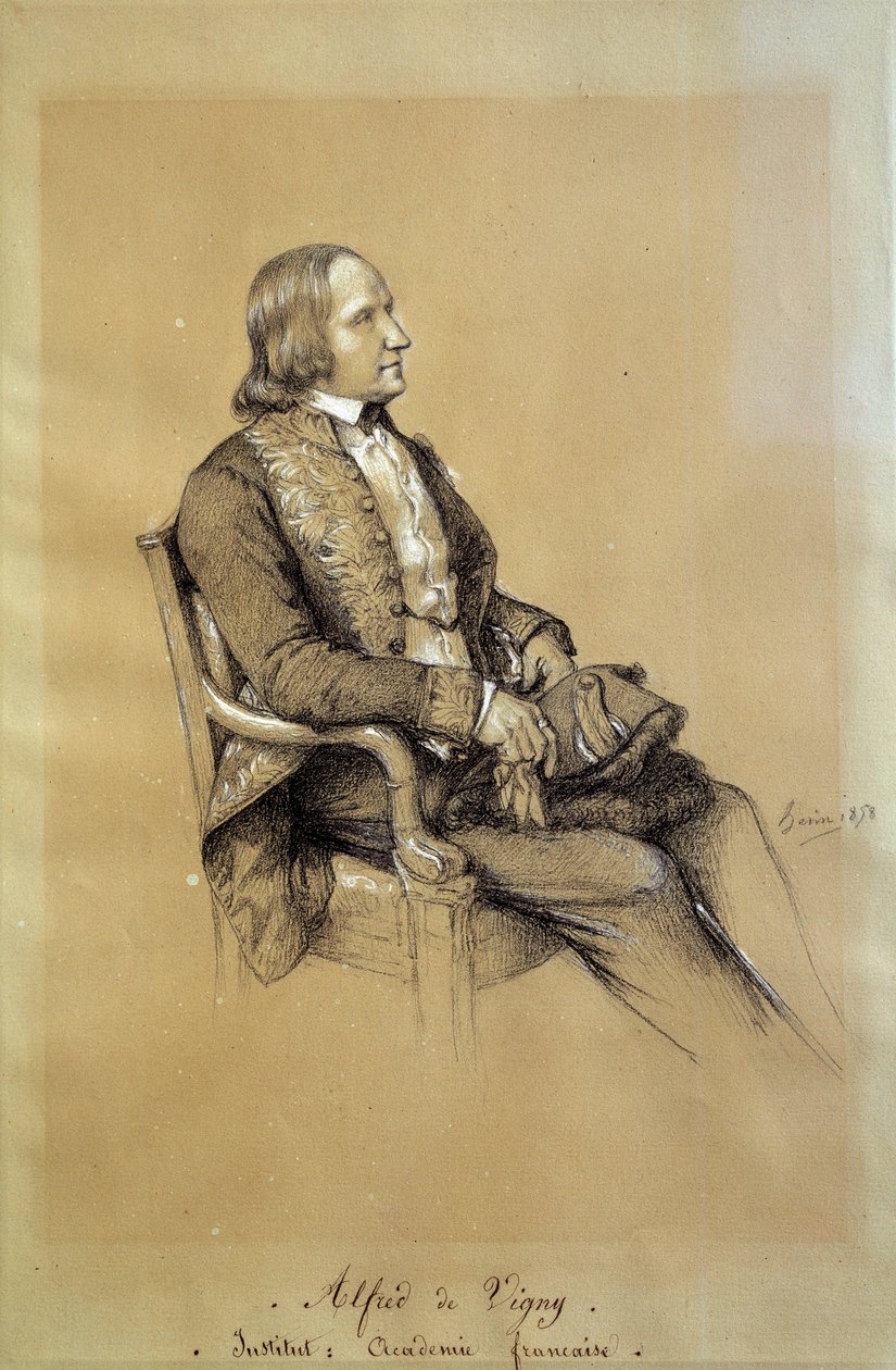 Portrett av Alfred de Vigny (1797 - 1863), fransk forfatter, dramatiker og poet. Tegning av Francois Joseph Heim (1787-1865) av François Joseph Heim