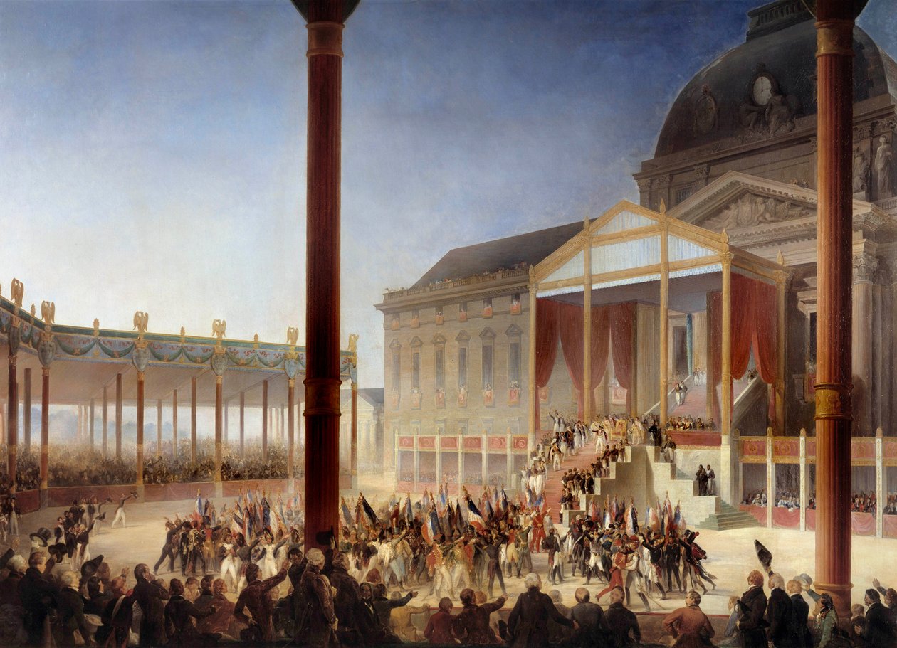 Forsamlingen av Champ de Mai (holdt av Napoleon I i nærvær av deputatene fra avdelingene og hæren, på Champ-de-Mars i Paris, 1/06/1815) Maleri av Francois Joseph Heim (1787- 1865) 1847 søn. 1,27x1,54 m av François Joseph Heim