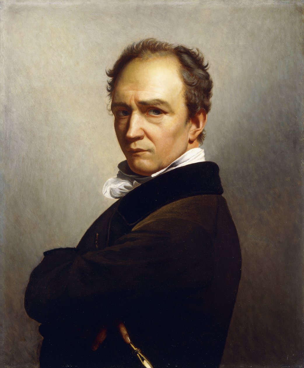 Et selvportrett av kunstneren, halv lengde iført en mørkebrun jakke med svart fløyelskrage av François Joseph Navez