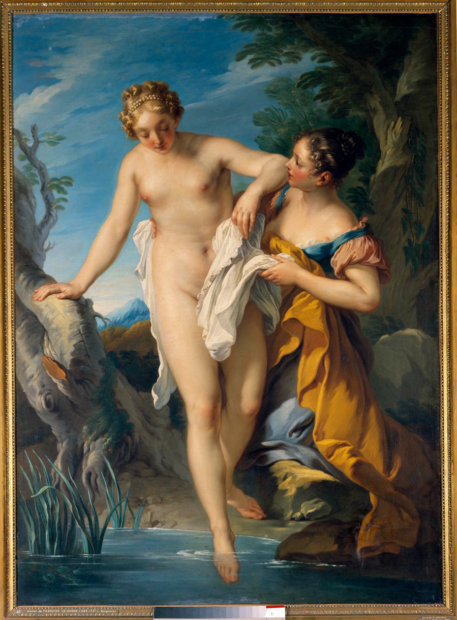 En badende og hennes neste maleri av Francois Le Moyne (1688-1737). 18. århundre. Dim. 1,63 x 1,17 m Turer, Musee des Beaux Arts av François Lemoyne