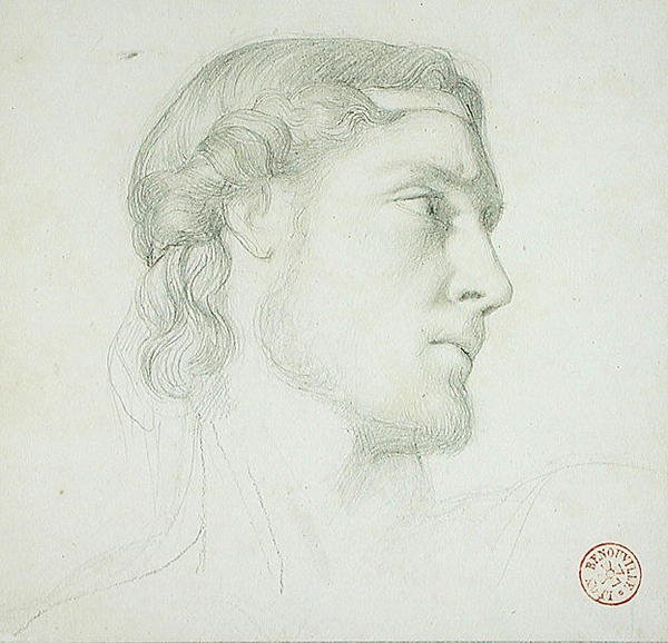 Hodestudie (blyant på papir) av Francois Leon Benouville