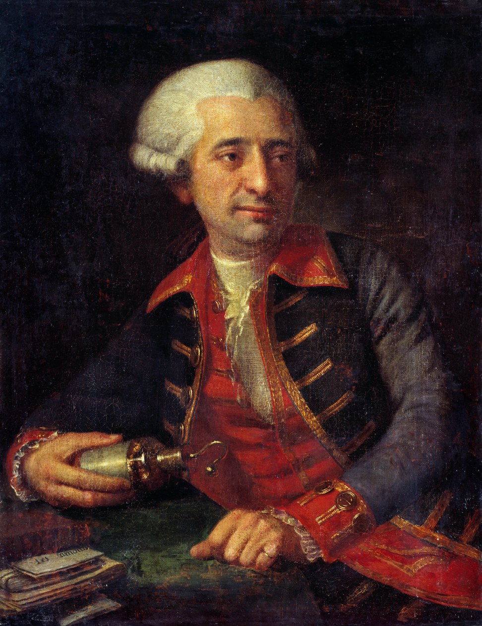 Portrett av Antoine Louis Lavoisier (1746-1794) fransk kjemiker i uniform som generalinspektør for Powders of Armees of Land and Sea. Maleri av Francois-Louis Brossard de Beaulieu (1727-1810). Chateaux de Versailles og Trianon, Versailles, Frankrike. av Francois Louis Brossard de Beaulieu