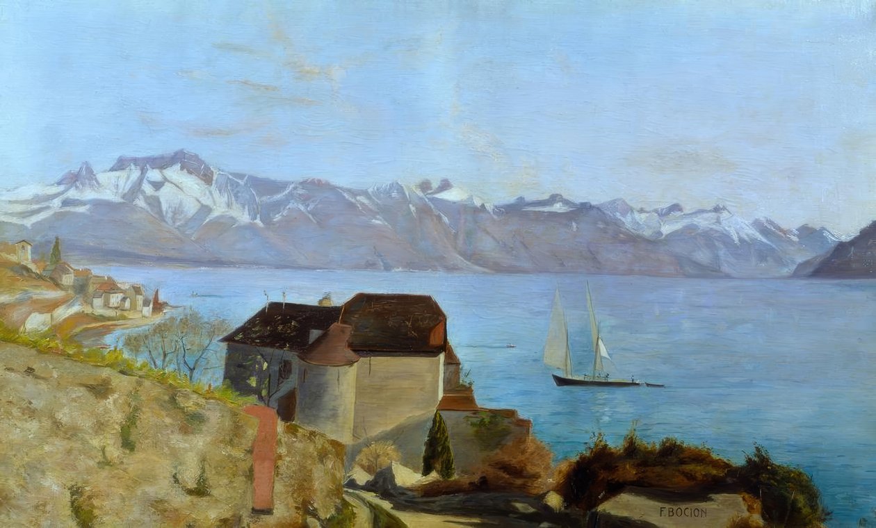 Glérolles slott og Genfersjøen av Francois Louis David Bocion
