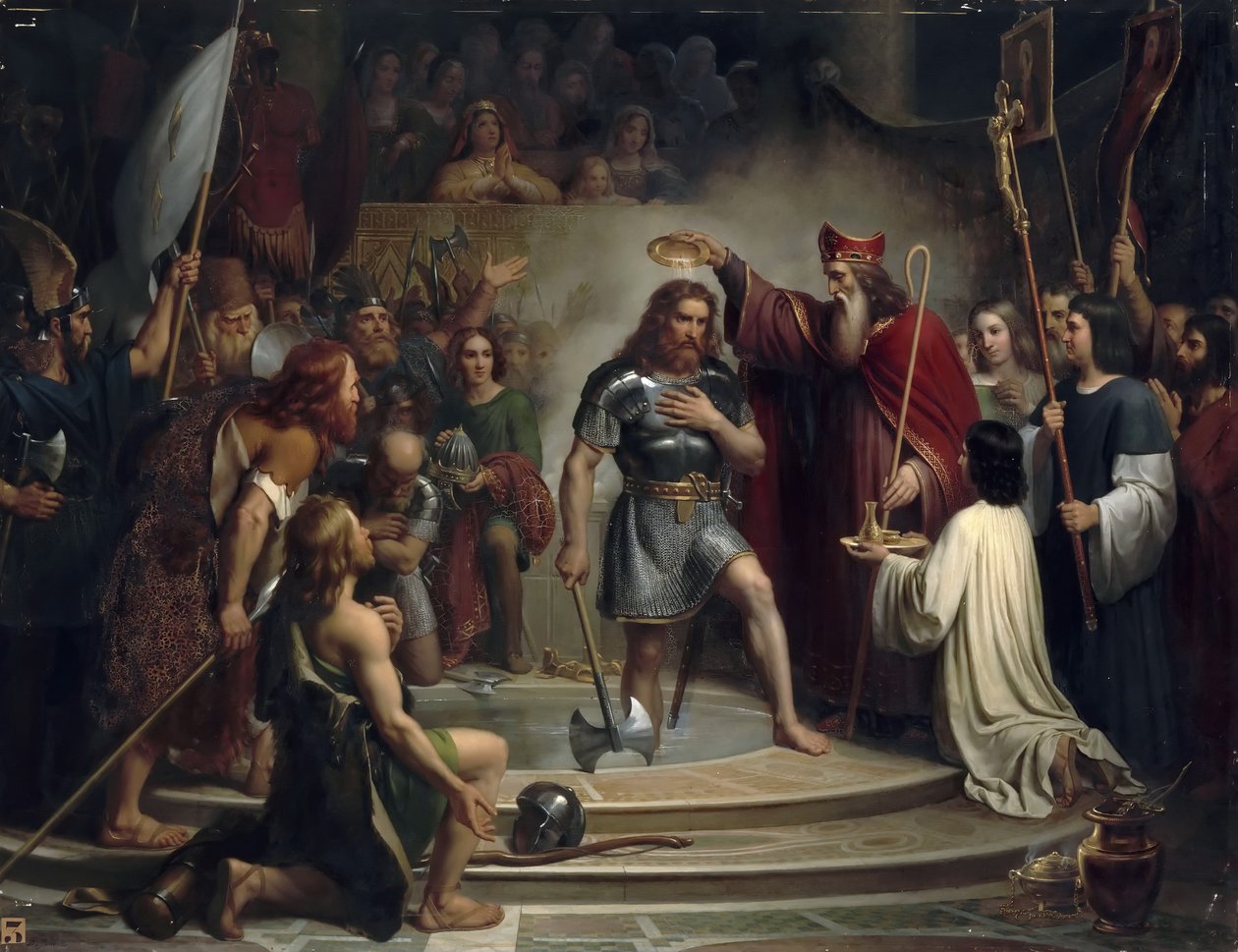 Dåp av Clovis i Reims, 25. desember 496 av Francois Louis Dejuinne