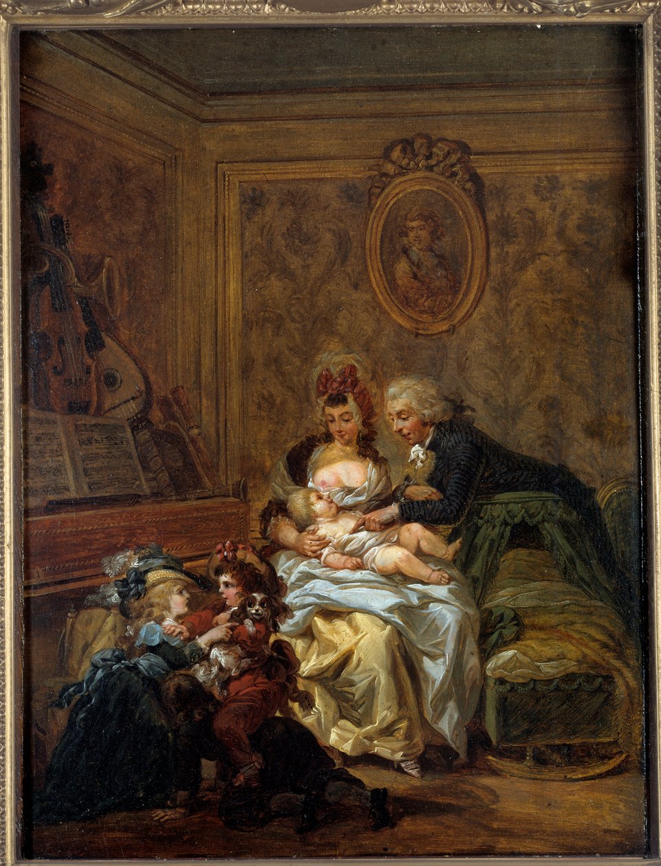 Lykkelig familie. Maleri av Francois Louis Joseph Watteau sa Watteau de Lille (1758-1823) av Francois Louis Joseph Watteau