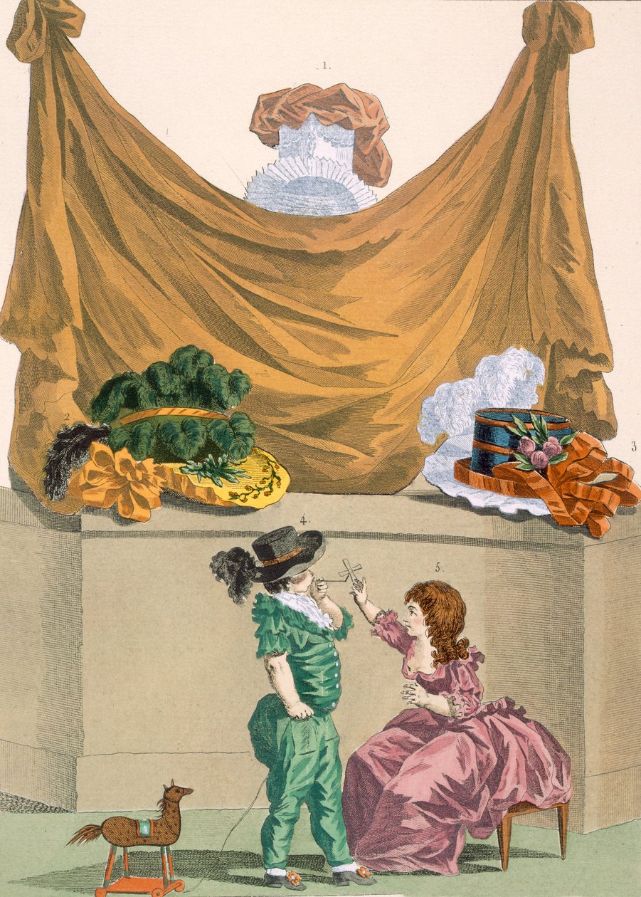 Hatter og barneklær, gravert av Dupin, plate nr. 321 fra 