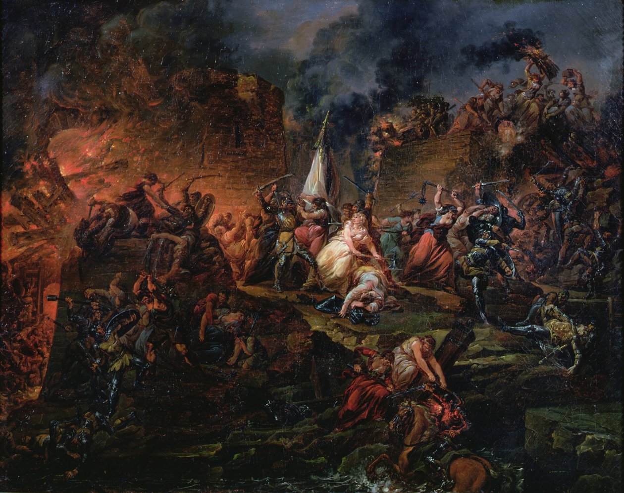 Jeanne Hachette forsvarte Beauvais i 1472 eller beleiringen av Beauvais av Francois Louis Joseph Watteau