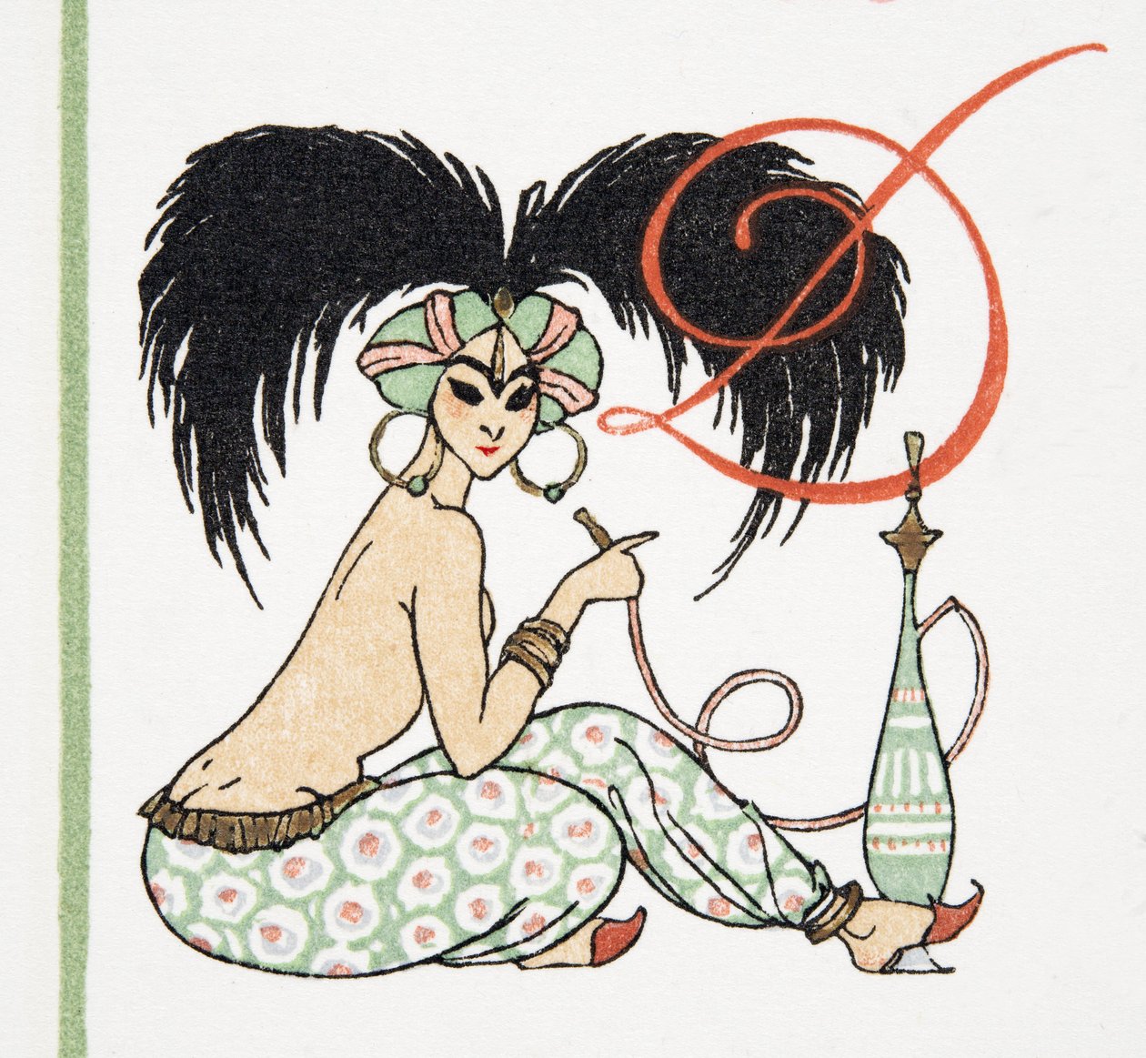 Arabian Girl with Hookah Pipe, fra Personages de Comedie, pub. 1922 (pochoir-trykk) av Francois Louis Schmied