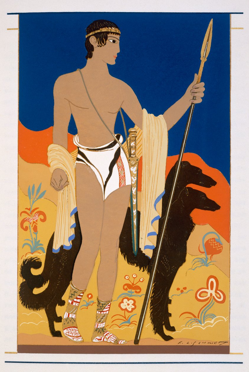 Boy Warrior with two Borzoi Hounds, en illustrasjon fra 