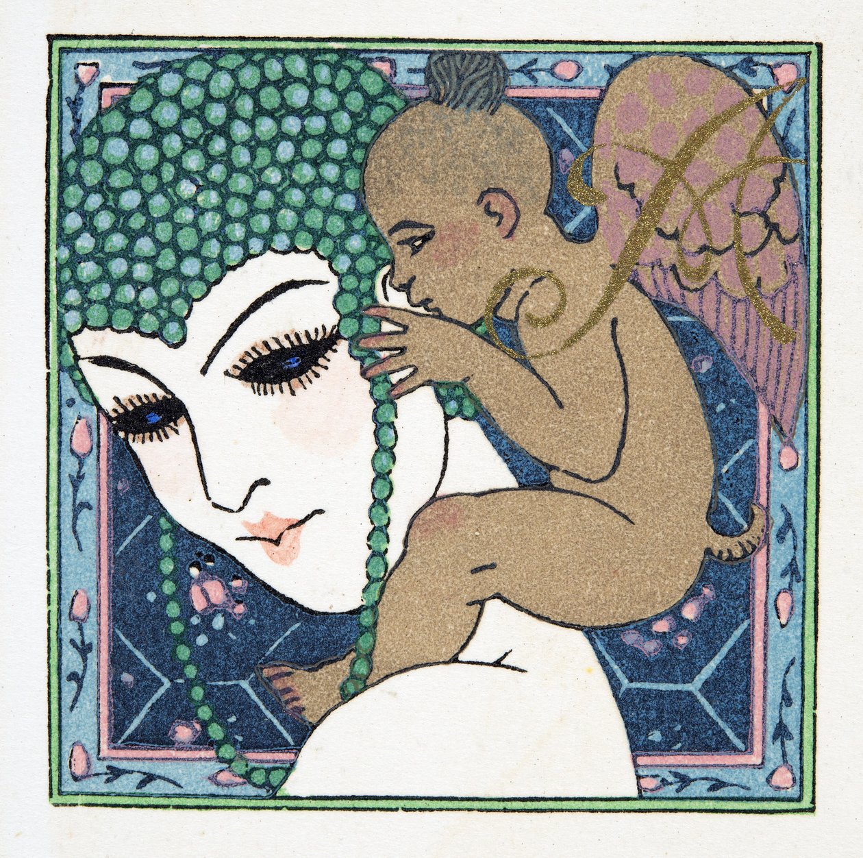 Bokstav A, fra Personages de Comedie, pub. 1922 (stensiltrykk) av Francois Louis Schmied