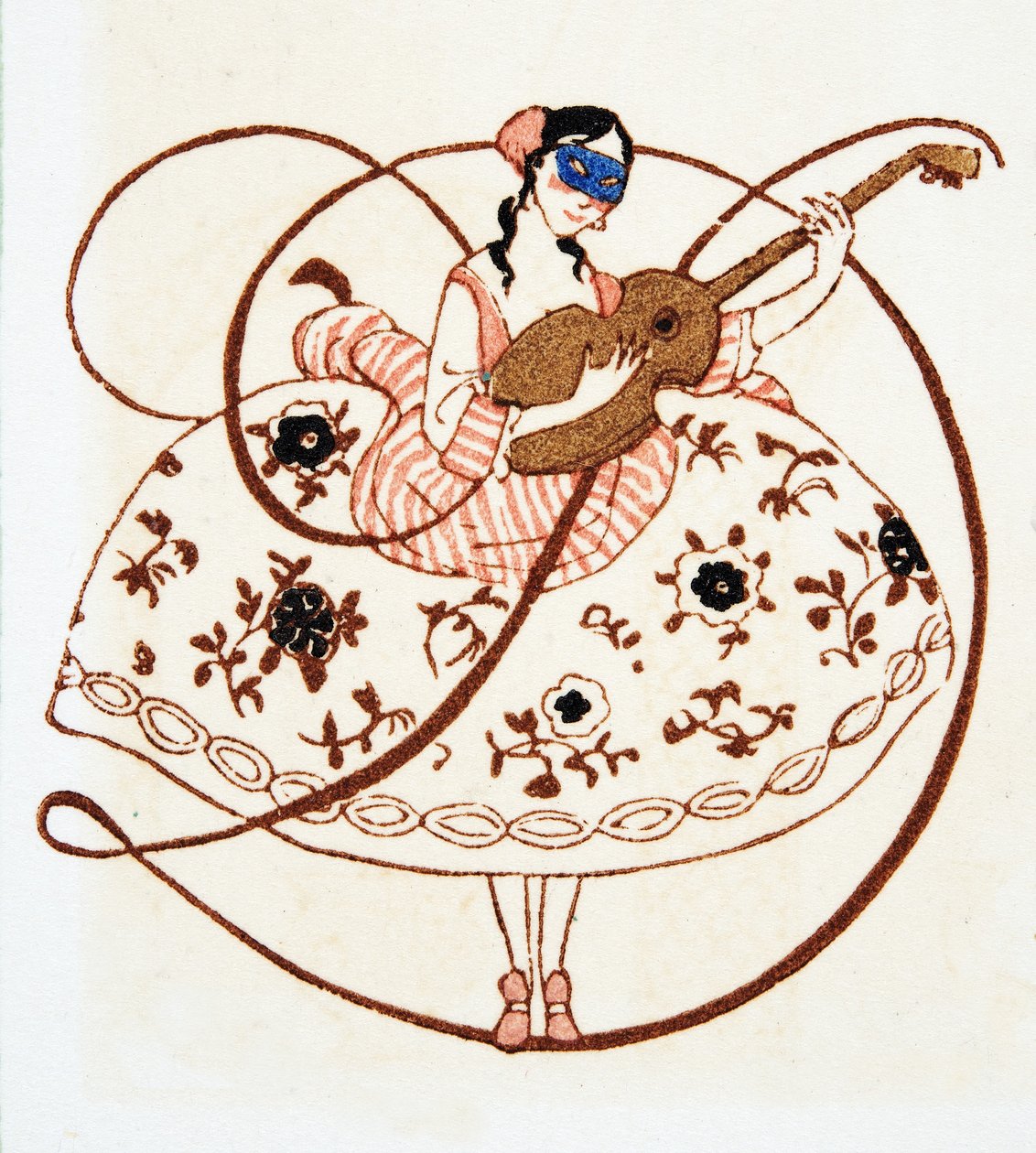 Bokstav D, fra Personages de Comedie, pub. 1922 (stensiltrykk) av Francois Louis Schmied