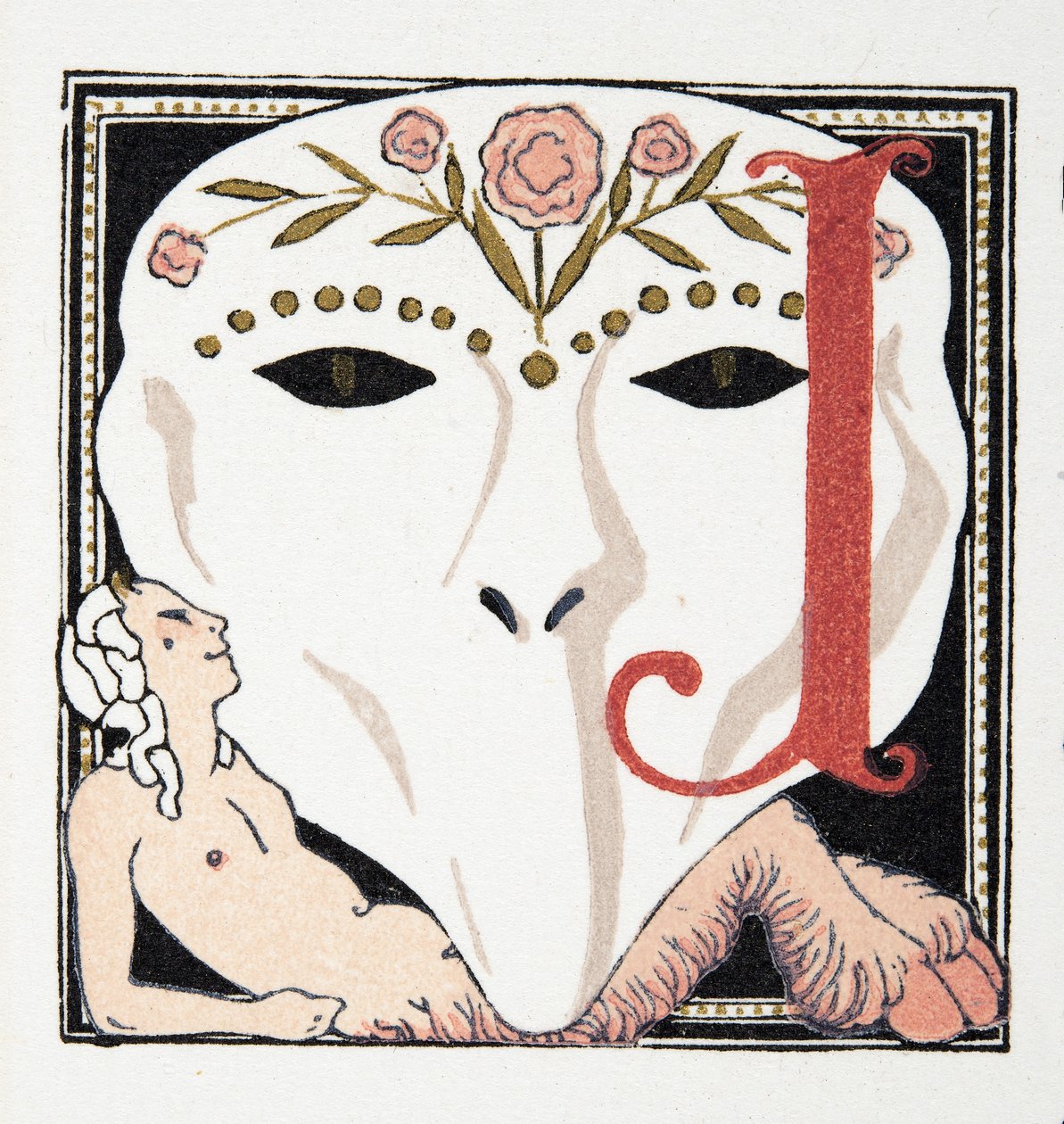 Bokstav J, fra Personages de Comedie, pub. 1922 (stensiltrykk) av Francois Louis Schmied