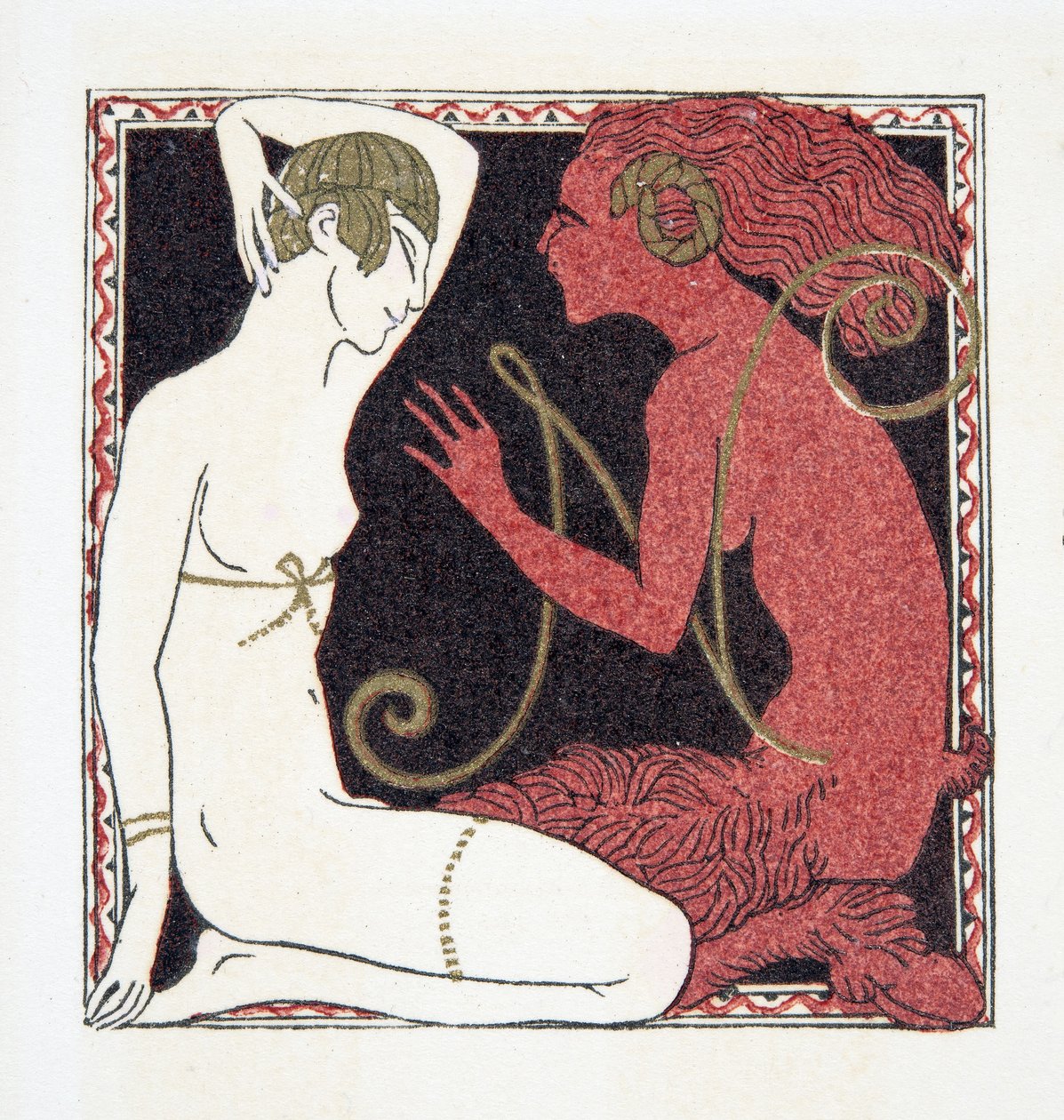 Bokstav N, fra Personages de Comedie, pub. 1922 (stensiltrykk) av Francois Louis Schmied