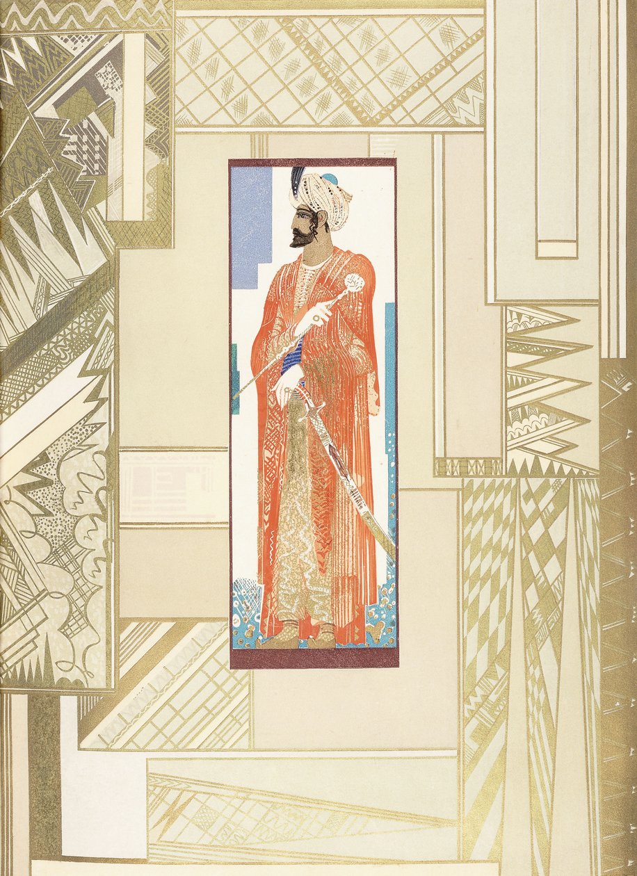 Mann i en turban, med moderne design av Francois Louis Schmied