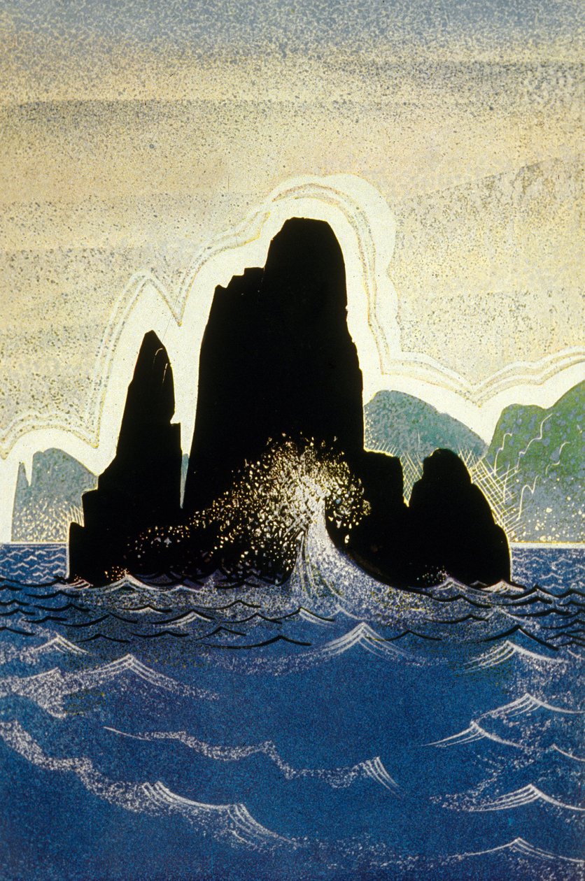 Odysseen av Homer: klippen Gortyne, gravert av Theo Schmied, 1930-33 farge litho av Francois Louis Schmied