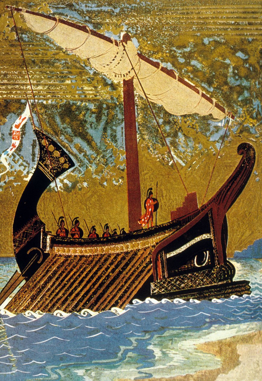 The Odyssey av Homer: seilbåten til Odysseus (Ulysses), 1930 av Francois Louis Schmied