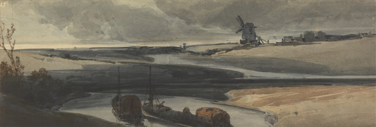 En fransk kanalscene, 1810 (wc på papir) av Francois Louis Thomas Francia