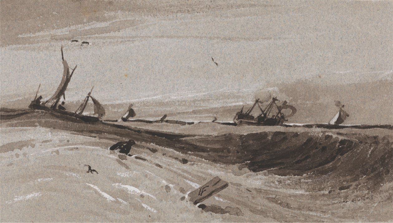 Et stormfullt hav, kveld av Francois Louis Thomas Francia
